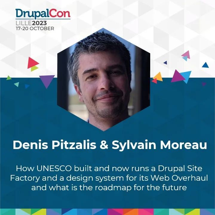 DrupalConEur's tweet photo. Delighted to present Sylvain Moreau and Denis Pitzalis at Clients &amp; Industry Experiences Track with their talk on "How UNESCO built and now runs a Drupal Site Factory and a design system for its Web Overhaul and what is the roadmap for the future." 

🔗 https://t.co/WJgJHxIjvb https://t.co/0Zr9B1UMlK