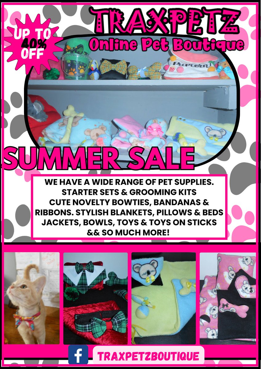 PetzTrax's tweet photo. TraxPets Summer Sale - Up to 40% Off! 
Hello Pet Lovers! Get ready for a sizzling summer of style and comfort for your furry friends. Our Summer Sale is here, offering you incredible discounts of up to 40% off on a wide range of pet essentials!
#pets #petsupplies #ilovemypet https://t.co/Fr7BLOgFUO