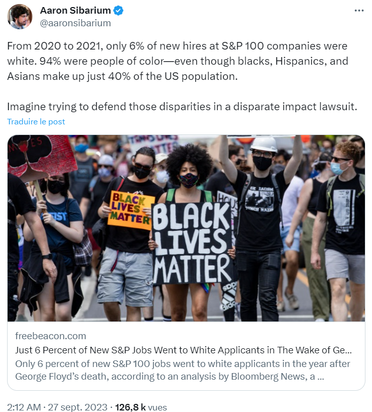 TimotheeJamin's tweet photo. Given the shocked reactions to Bloomberg article stating only 6% of new jobs in S&amp;P100 companies go to Whites (94% to Non-Whites), let's delve into some methodology and statistics. 

Are Whites truly being left jobless?
1/n

https://t.co/MXnvENdGe8 https://t.co/vsIlszyWj0