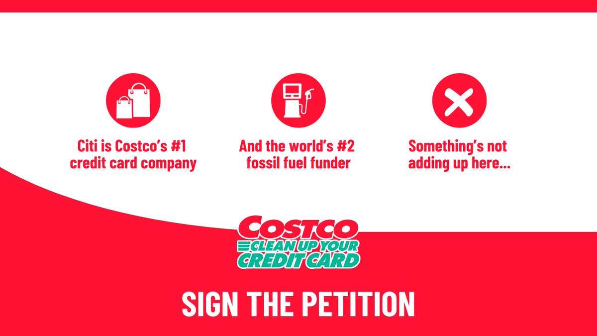 NEW: @Costco has a credit card partnership with one of the dirtiest funders of fossil fuels in the world, @Citibank. 
Tell Costco to clean up its credit card! 
Sign here: ✍️ stmp.link/CostcoPetition  
#CostcoCleanUpYourCreditCard #CostcoDropDirtyCitibank