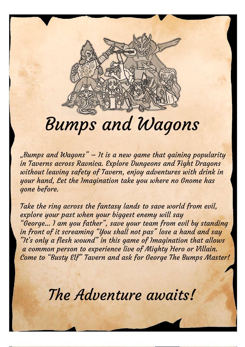 I made this a few years ago...we were expecting few people missing for upcoming sessions and I really wanted to continue playing, but instead of creating one shot I decided to make D&amp;D inside D&amp;D. My player characters would be players and role play characters... it ended up being