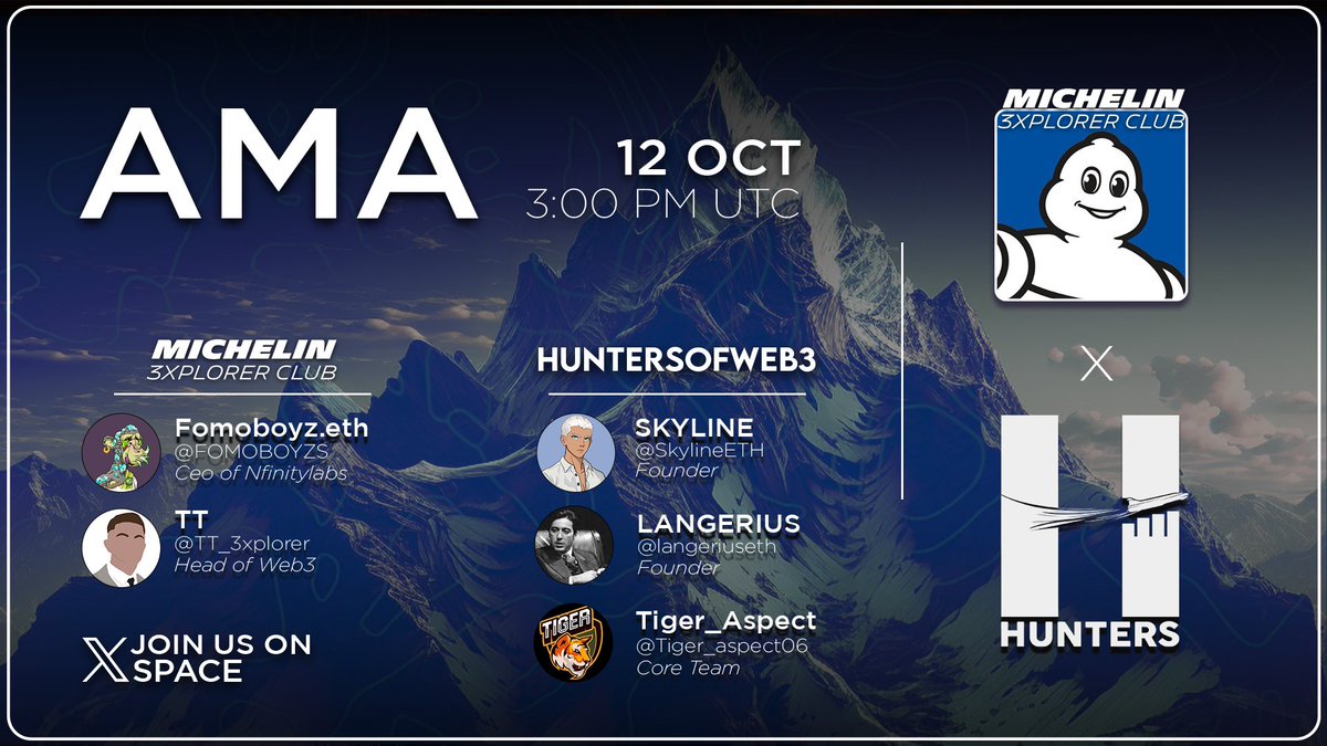 Michelin x HuntersofWeb3

We are happy to announce our upcoming AMA with <a href="/Michelin/">Michelin</a> 

🔹 Together we will discuss what they are building!