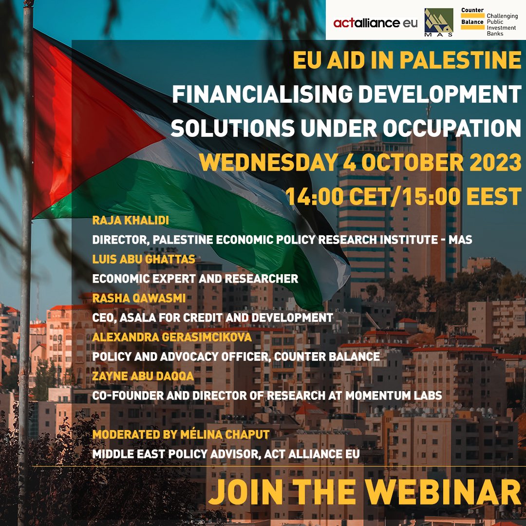 The EU is leading aid donor in Palestine – but all the loans for 🇵🇸 private sector don’t change that Palestinians still live under Israel’s occupation and de-development

On 4/10 we will discuss financialisation of aid policy &amp; alternatives

➡️ Register: bit.ly/3LDbl6K