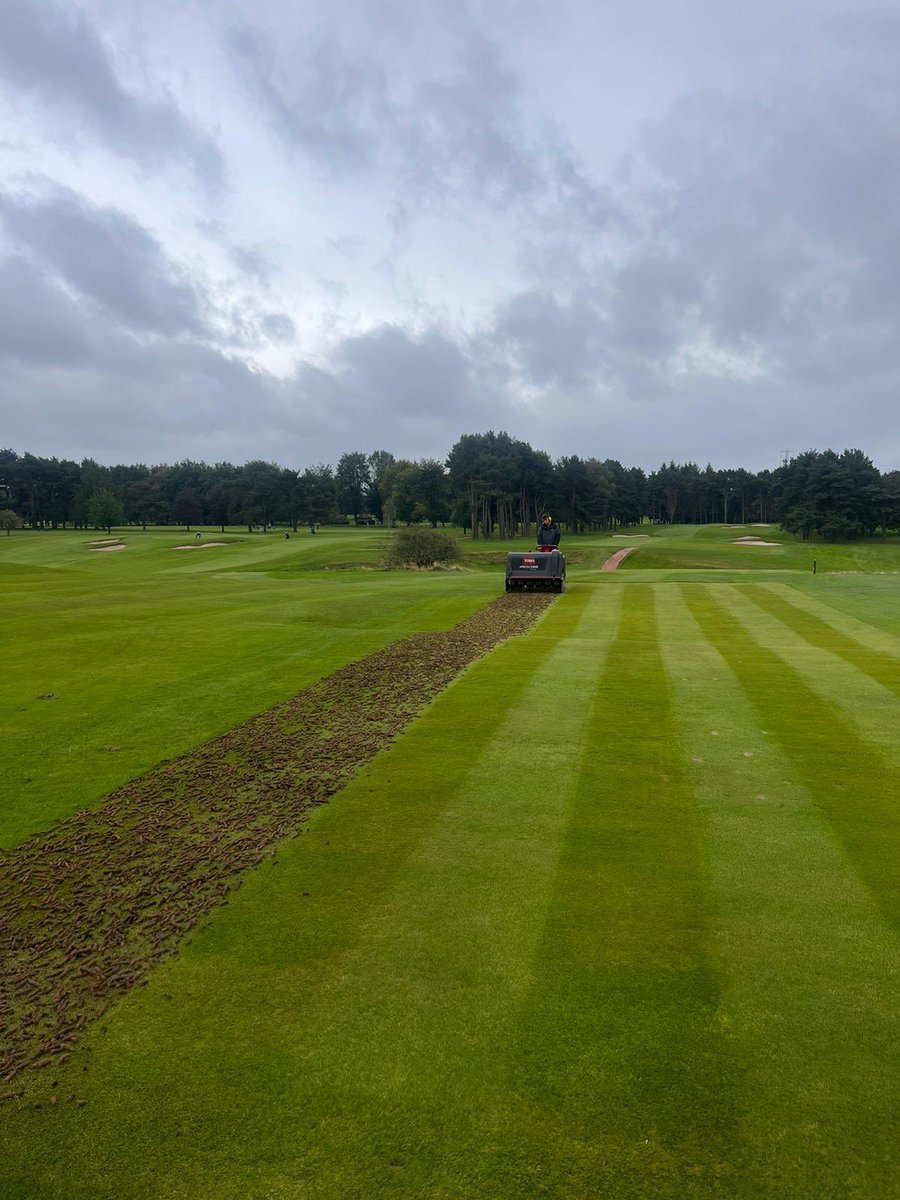 sgcgreens's tweet photo. Maintenance week! After a very successful but last minute change to lady captains day we are now on with tee aeration. Little later in the week than a normal start, but the process will be invaluable in reducing compaction and aiding drainage as we enter the wetter winter months https://t.co/rgMdpNFf3r