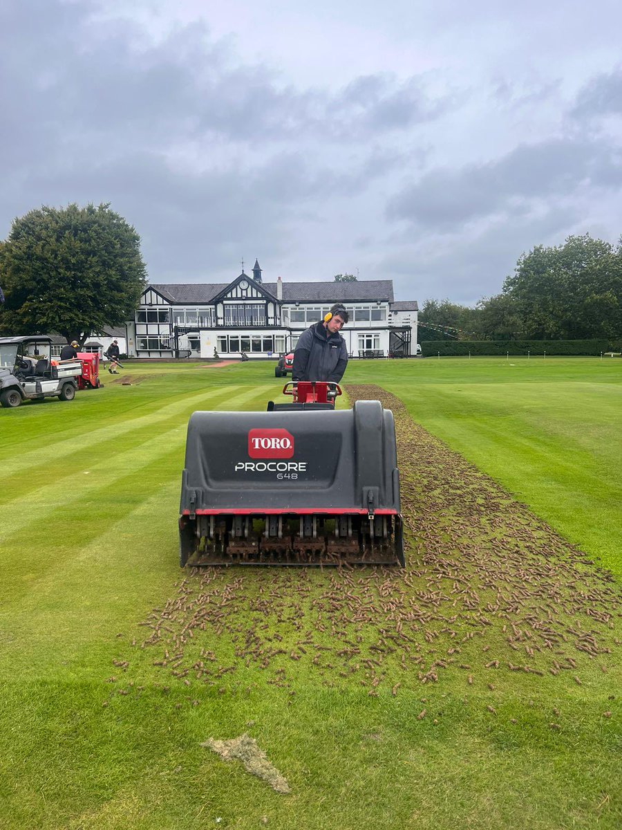 sgcgreens's tweet photo. Maintenance week! After a very successful but last minute change to lady captains day we are now on with tee aeration. Little later in the week than a normal start, but the process will be invaluable in reducing compaction and aiding drainage as we enter the wetter winter months https://t.co/rgMdpNFf3r