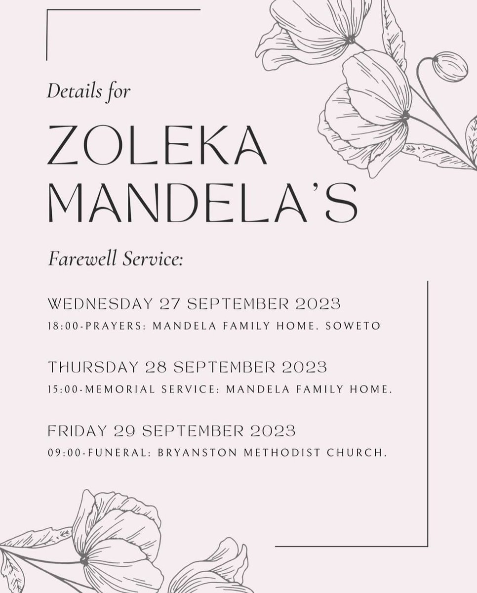 ApstDeza's tweet photo. Peace. Passion. Positivity
#TerminallyFree
Details for Zoleka Mandela’s Farewell Service 🙏🏿🕊️🖤🙌🏾 https://t.co/2ZUMO4p3uM