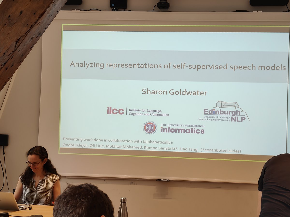 [ Seminar 🗣️] This afternoon Sharon Goldwater gave a wonderful talk on Analyzing representations of self-supervised speech models and also perspective as a cognitive scientist on the possible connections with the study of humans' learning and representation of speech!