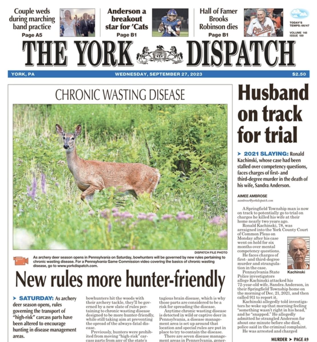 wjmckelvey's tweet photo. Pick up today's @YorkDispatch for great reporting from @aimee_TYD on a man facing charges in his wife's slaying, @MeredithWillse on a couple who tied the knot at high school band practice and so much more.

Online here: https://t.co/V2GXKFEWGa

And here: https://t.co/SFKgg905eY https://t.co/Q2pOrGq8QO