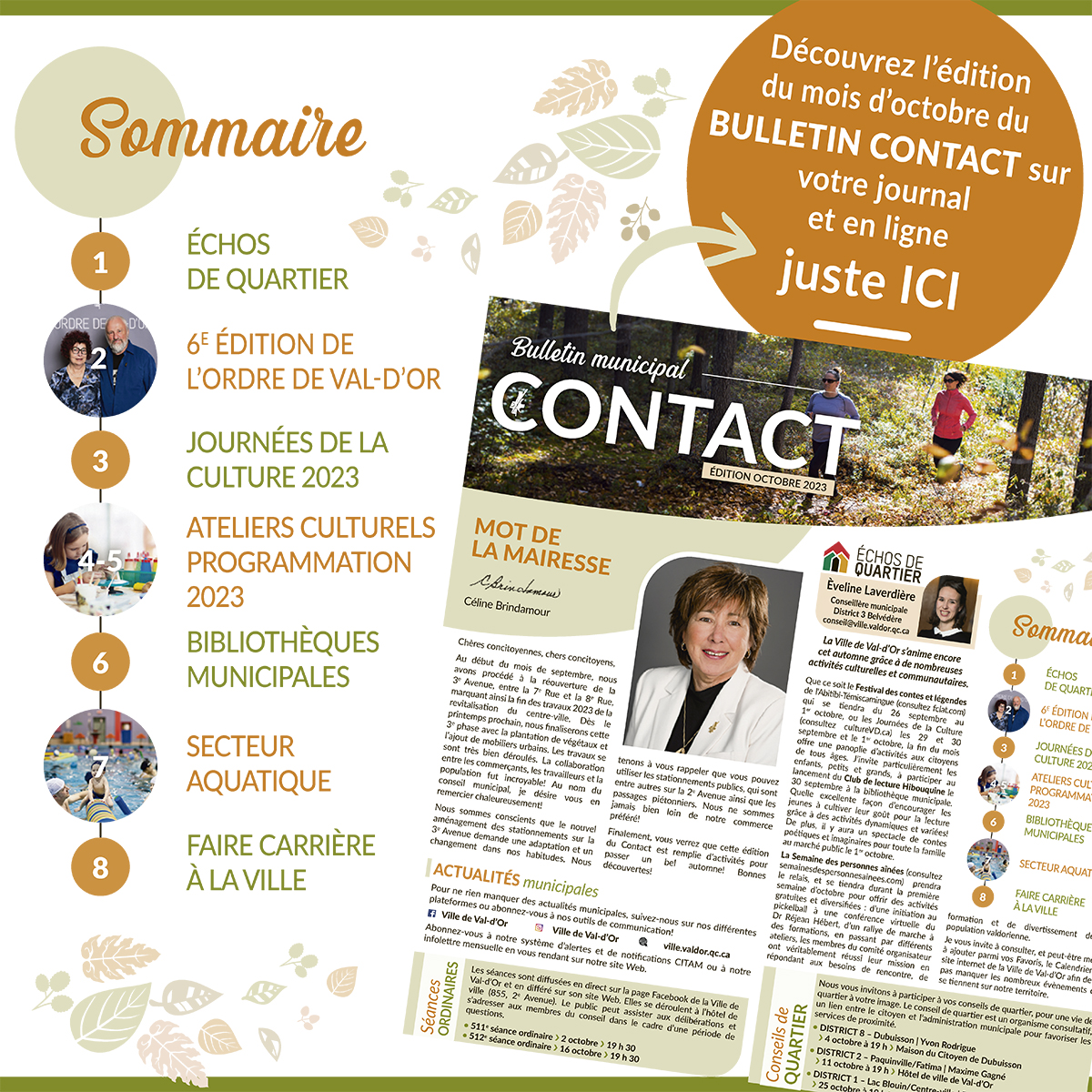 Le bulletin municipal Contact de la Ville de Val-d’Or, édition d’octobre, est en ligne : brnw.ch/21wCZ3b. Échos de quartier, Ordre de Val-d’Or, Journées de la culture, Ateliers culturel, Secteur aquatique et plus au menu! 
#nouvelles #municipal #activités