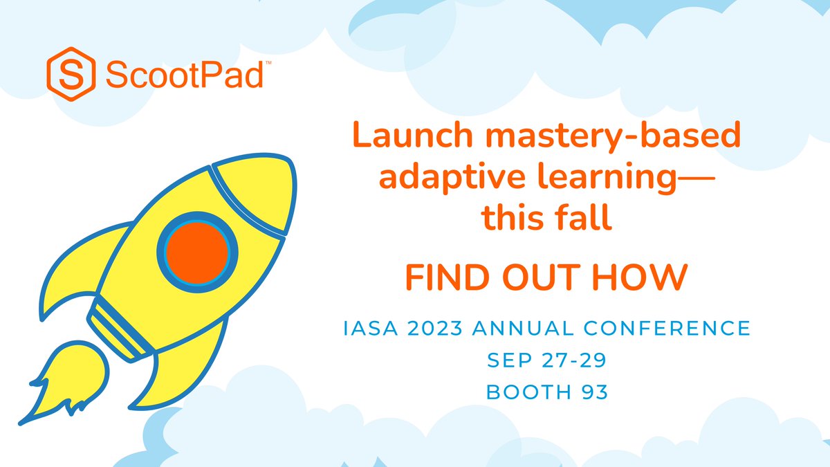 October 🍂 is the perfect month to launch your #AdaptiveLearning strategy! 🚀Check out ScootPad, the continuously adaptive program with standards-aligned learning paths for every student. Meet @elisha_johnson3 at #IASA2023 Booth 93 | ow.ly/8qH950PQ9Wa
#ITeachMath #ITeachELA
