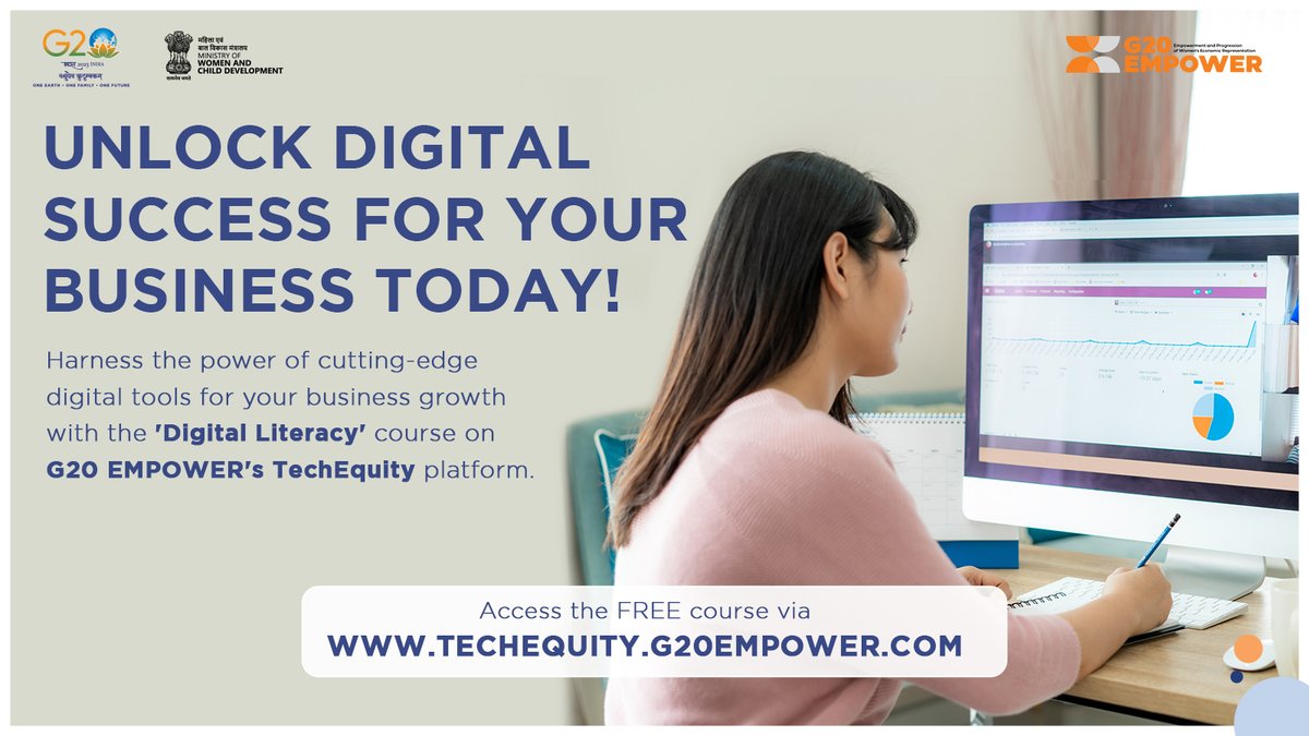 Accelerate the growth of your business by harnessing the power of digital tools such as GooglePay/BHIM App, Social Media, and more with the 'Digital Literacy' course by <a href="/manndeshiorg/">Mann Deshi</a>. Join #G20EMPOWER's #TechEquity platform at 👉techequity.g20empower.com #iEmpower.