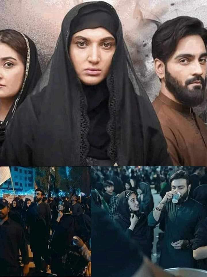 syedzaighum110's tweet photo. A lot of discussion has been ongoing for the past few days regarding the upcoming web series "Firqa e Ishaq," where a Sunni boy falls for a Shia girl, and they start attending Juloos and Majalis together. Here, most people are concerned about the Shia-Sunni marriages, but I believe the real issue isn't Shia-Sunni Nikkah, as they have existed for a long time, and many of us have relatives from different sects. What I see as the real problem is the choice of such a sensitive topic to gain attention from the audience - In this name of sect (Firqa) we have witnessed how many people have been killed in Pakistan. Another concern is that they filmed during the Muharram Juloos procession,where Arslan and Hiba sharing dates on Sabeel e Hussain, which is clearly a mockery of religious rituals.
These liberal directors in the Pakistani showbiz industry often engage in such practices. We've seen this in Shoaib Mansoor's 2011 movie "Bol," where the setting was in Hira Mandi (a famous prostitution colony in Lahore), and a pimp was taking an oath of Imam Aliع from his customers which is highly disrespectful. 
Finally, for those who believe that such stories promote harmony between Shia and Sunni, it should be noted that no one's religious beliefs can be shaped by stage dramas and web series; we already have the Quran and Sunnah and Ahlulbaitع for guidance.
Regulatory authorities should take action on this matter before it sparks another controversy in the country.