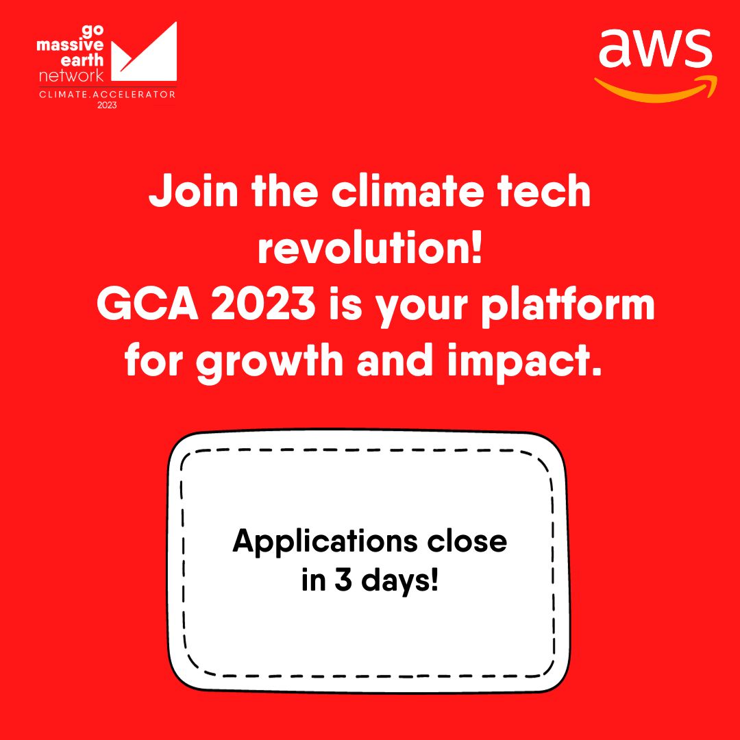 Calling all #startups! 🎙 

Only 3 days left to seize your chance!
Apply now for GCA'23 and supercharge your climate tech startup. Don't miss this opportunity! 🌍🚀 

Application Link- lnkd.in/dJWUiAku

#GCA23 #ClimateInnovation #StartupAcceleration #innovate #amazon