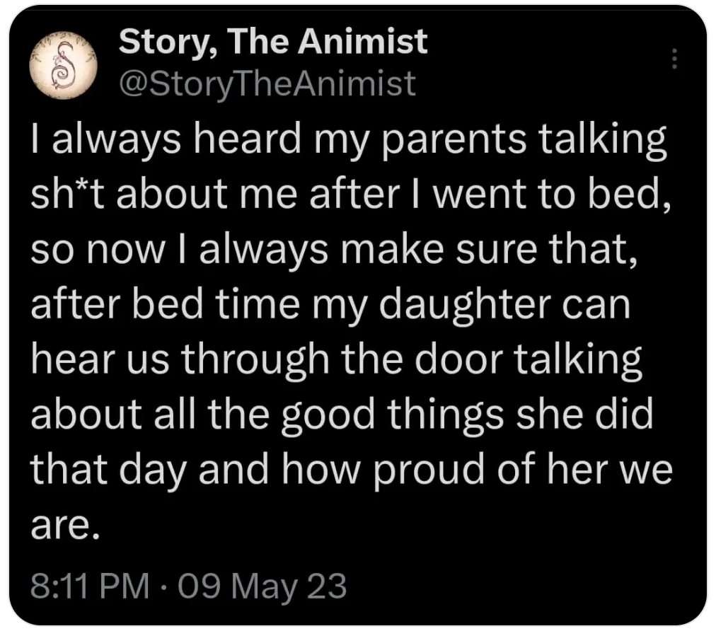 'I always heard my parents talking sh*t about me after I went to bed, so now I always make sure that, after bed time my daughter can hear us through the door talking about all the good things she did that day and how proud of her we
are.'

#dads #dadsofinstagram