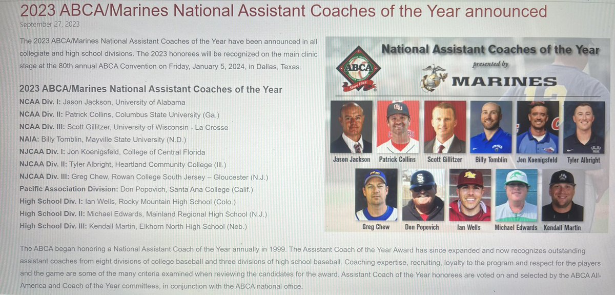 🚨Award Alert🚨

Kendall Martin <a href="/Kmartin225/">Kendall Martin</a> wins the <a href="/ABCA1945/">ABCA</a> Div III National Assistant COY

A big time award for a big time coach. Couldn’t have a better role model/coach! Relentlessly pursues excellence and has love for our kids/program that is unmatched!

Thank you!

#ENGLUE
