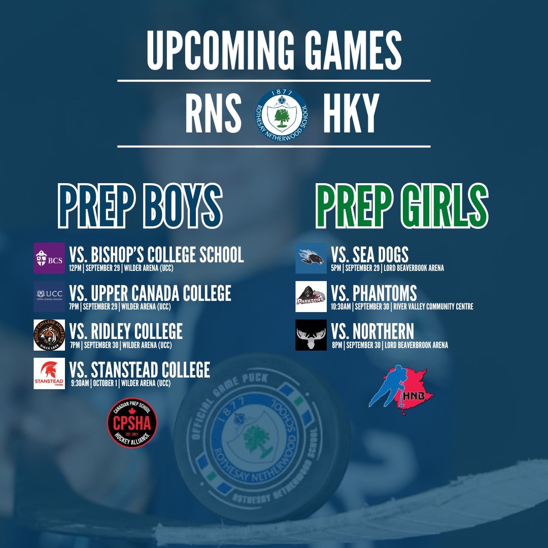 RNSPrepHockey's tweet photo. 🗓️ PREP HKY SCHEDULE 🗓️

Best of luck to our Prep teams as the Girls start their U15 League games &amp; the Boys begin league play in the Canadian Prep School Hockey Alliance!

#GDay #6ixIn2 #Hawks https://t.co/JbBhfAF2tw