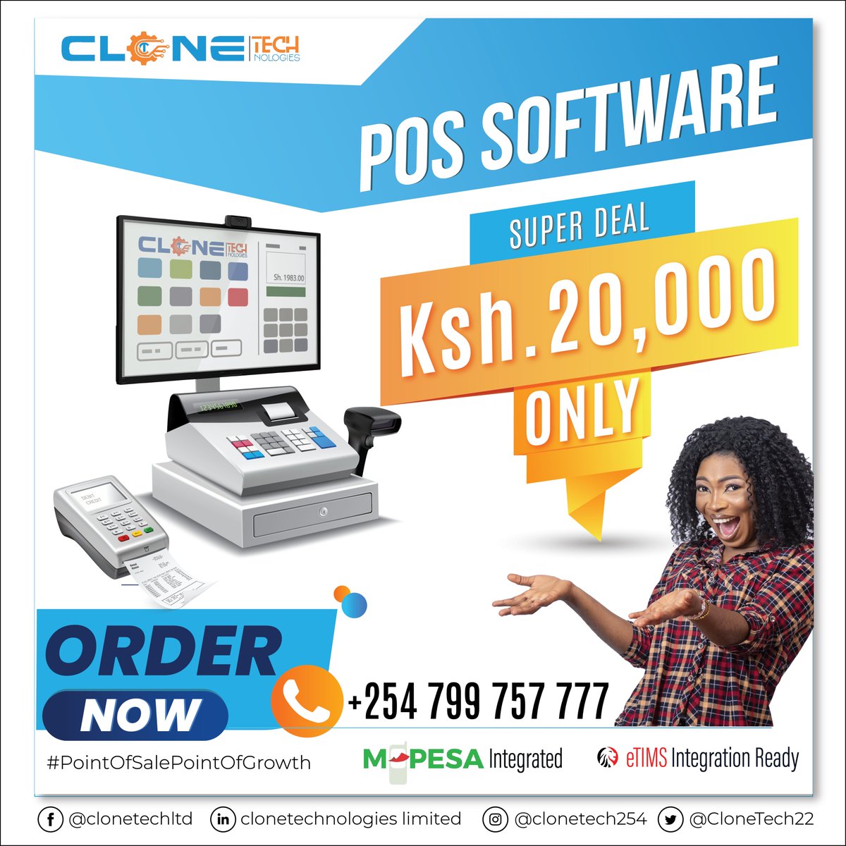 CloneTech22's tweet image. Revamp your retail game with our powerful POS software! Streamline operations, boost sales, and stay ahead of the competition.
Call us on +254 799 757 777. Don't miss out on this game-changing deal! 📷 #pointofsalepointofgrowth #possoftware #digitalsolutions