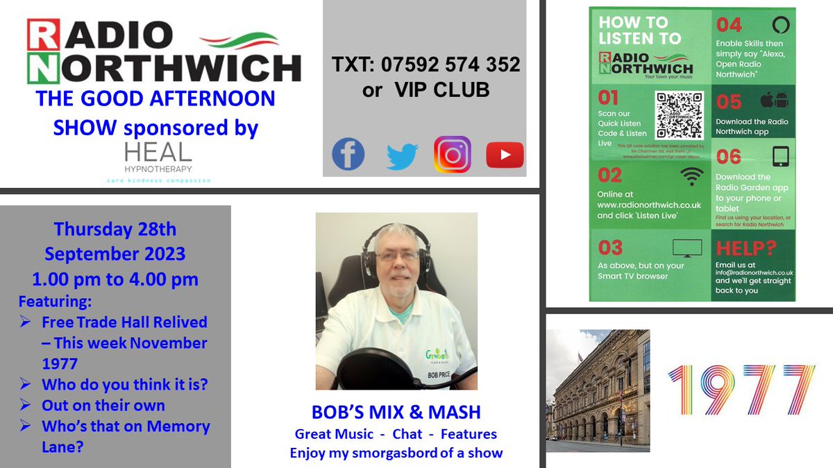 bigbobprice's tweet photo. Just my usual show on @RadioNorthwich this week. That means the Good Afternoon Show sponsored by @healhypnothera1 between 1.00 pm and 4.00 pm tomorrow. The show will feature my usual segments. My smorgasbord of a show will have something for everyone. Lookforward to seeing you. https://t.co/Tufg899HJh