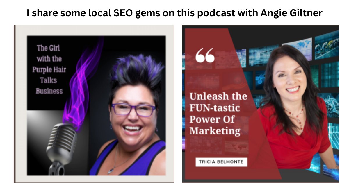 triciabelmonte's tweet photo. Dive into the world of local SEO and Google Maps ranking where I share some of my best tips on the Girl With the Purple Hair podcast! 🚀 

https://t.co/alaqyqh9hr

#LocalSEO #GoogleMapsRanking #SEOStrategies https://t.co/VgAAjtJUta