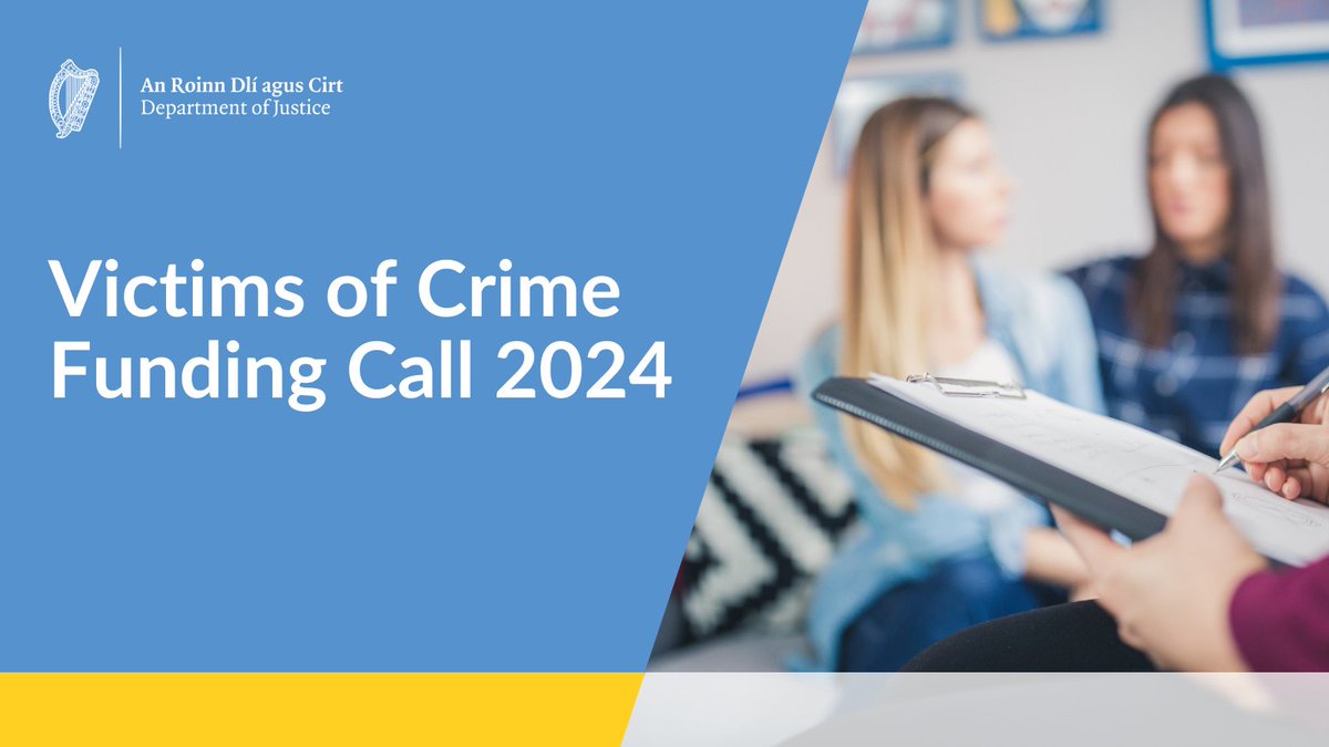 🕔 REMINDER TO APPLY: 2024 Victims of Crime Funding 🤝 Funding is available to support the work of organisations that help Victims of Crime 📅 CLOSING SOON: 2 October 2023 📰 gov.ie/en/press-relea…