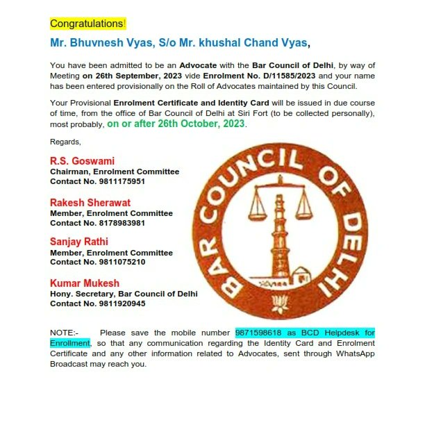 bvyas30's tweet photo. "From Bhuvnesh Vyas to Advocate Bhuvnesh Vyas"
Finally, enrolled as an Advocate with Bar Council of Delhi. 

#enrolled #barcouncilofdelhi #Delhi #advocate https://t.co/5EZillig1G