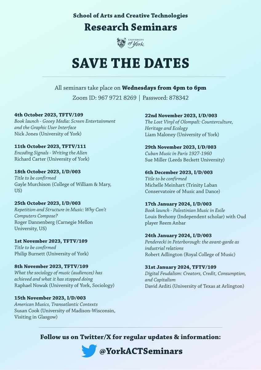 🗓️Save the Dates of our #ACTResearchSeminars for the first semester of 2023-2024 - <a href="/TFTI_UoY/">TFTI University of York</a>