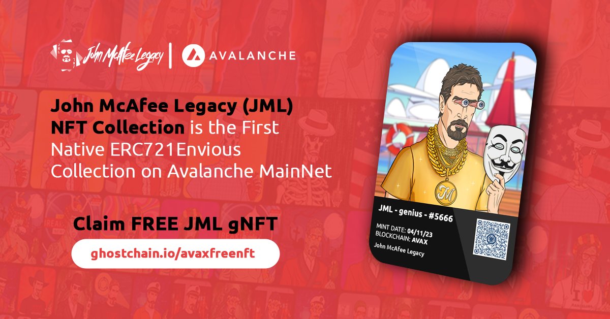 realGhostChain's tweet photo. 📢 John McAfee Legacy #JML NFT Collection is now LIVE on #ghostNFT making it the 1st native ERC721Envious collection on @avax #MainNet 👻

Claim #FreeNFT &amp; earn $GMV on #avalanche:
🔗 https://t.co/HPncg4JKiS

#NFTGiveaway #NFTCommunity #NFTfi #NFTdrops #NFTs $AVAX $AirdropAlert https://t.co/ROqOlLDZ5W