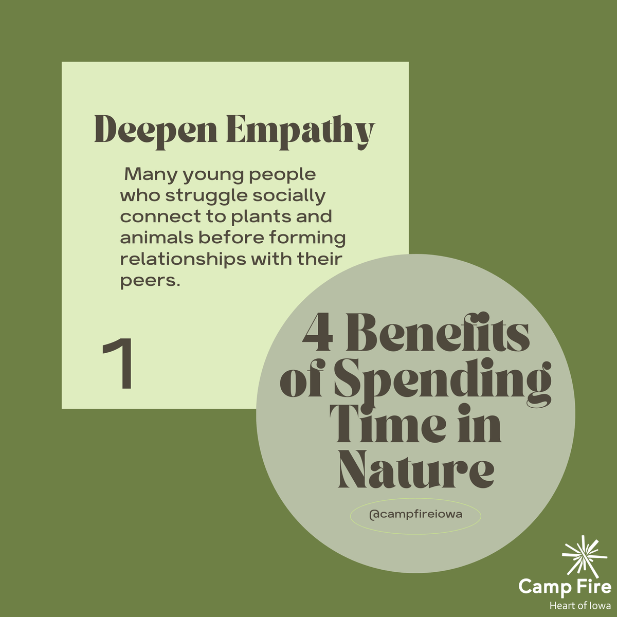 campfireiowa's tweet photo. We envision a world where every young person has the opportunity to engage with nature.🌻🍂 

Check out 4️⃣ benefits of spending time in nature 👉 

#connectwithnature #nature #getoutside #natureeducation #natureprogram https://t.co/kghJWpjUB9