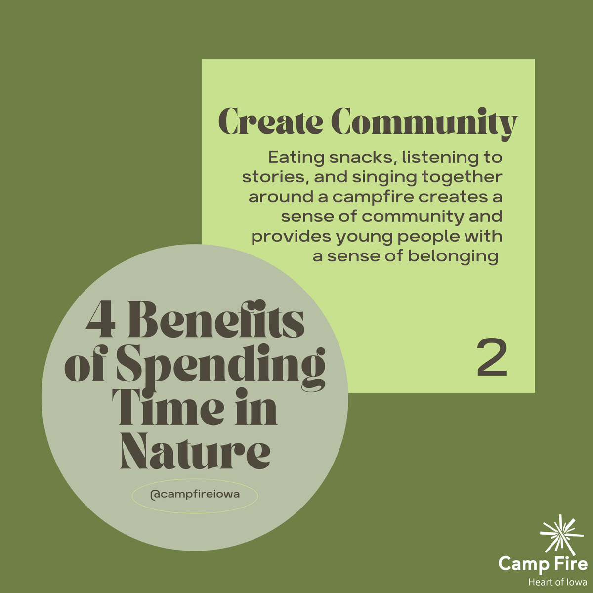 campfireiowa's tweet photo. We envision a world where every young person has the opportunity to engage with nature.🌻🍂 

Check out 4️⃣ benefits of spending time in nature 👉 

#connectwithnature #nature #getoutside #natureeducation #natureprogram https://t.co/kghJWpjUB9