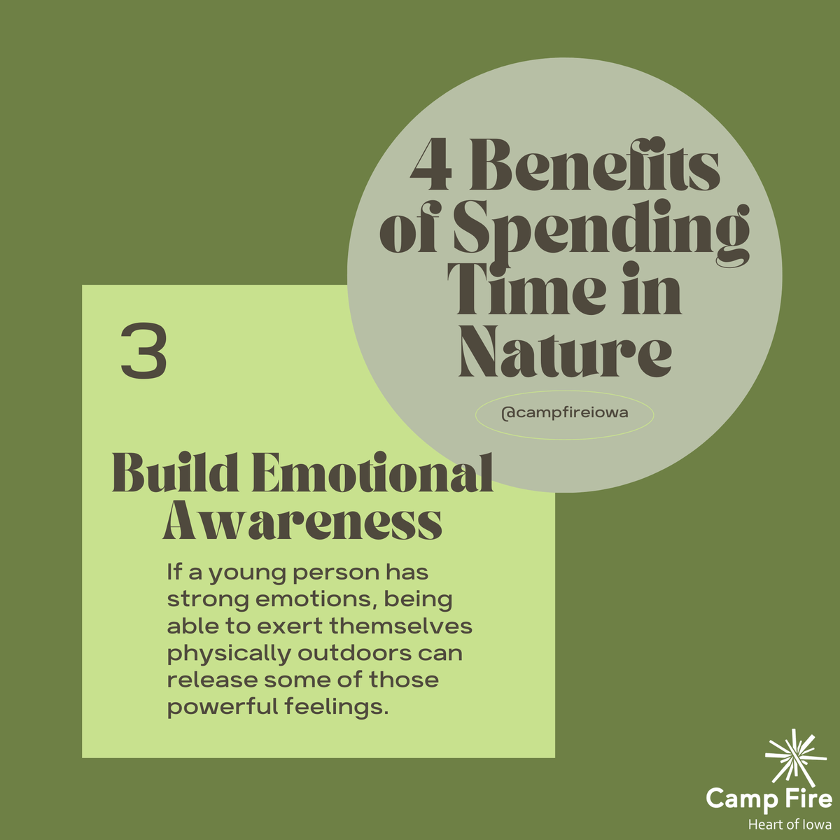 campfireiowa's tweet photo. We envision a world where every young person has the opportunity to engage with nature.🌻🍂 

Check out 4️⃣ benefits of spending time in nature 👉 

#connectwithnature #nature #getoutside #natureeducation #natureprogram https://t.co/kghJWpjUB9