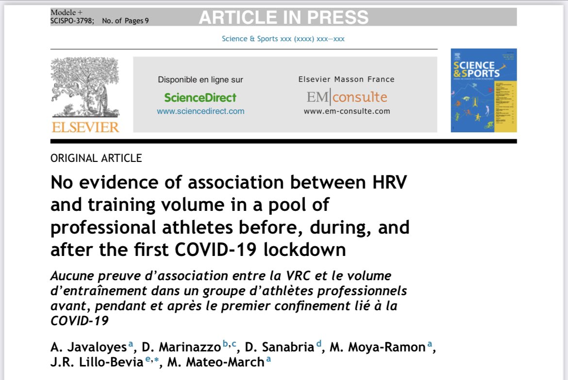 New Paper 📝 published. No evidence of association between HRV and training volume in a pool of professional cyclists sciencedirect.com/science/articl…