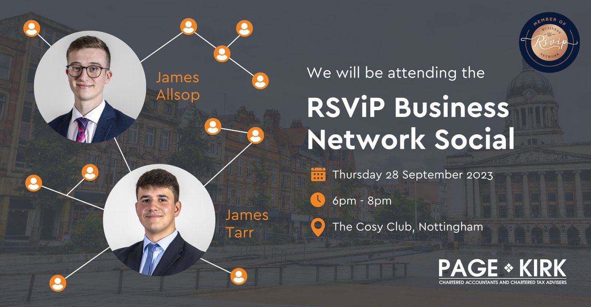 PageKirkLLP's tweet photo. We are ready to mingle at @RSViP_  Network Social happening tomorrow!🎉🥂

James Allsop &amp; James Tarr are all set to represent PK this month. 👋🗨️

RSViP's charity for September is @TheWPPUK. A charity fighting loneliness and promoting positive mental health among young people.🙌 https://t.co/sd469xLjGq