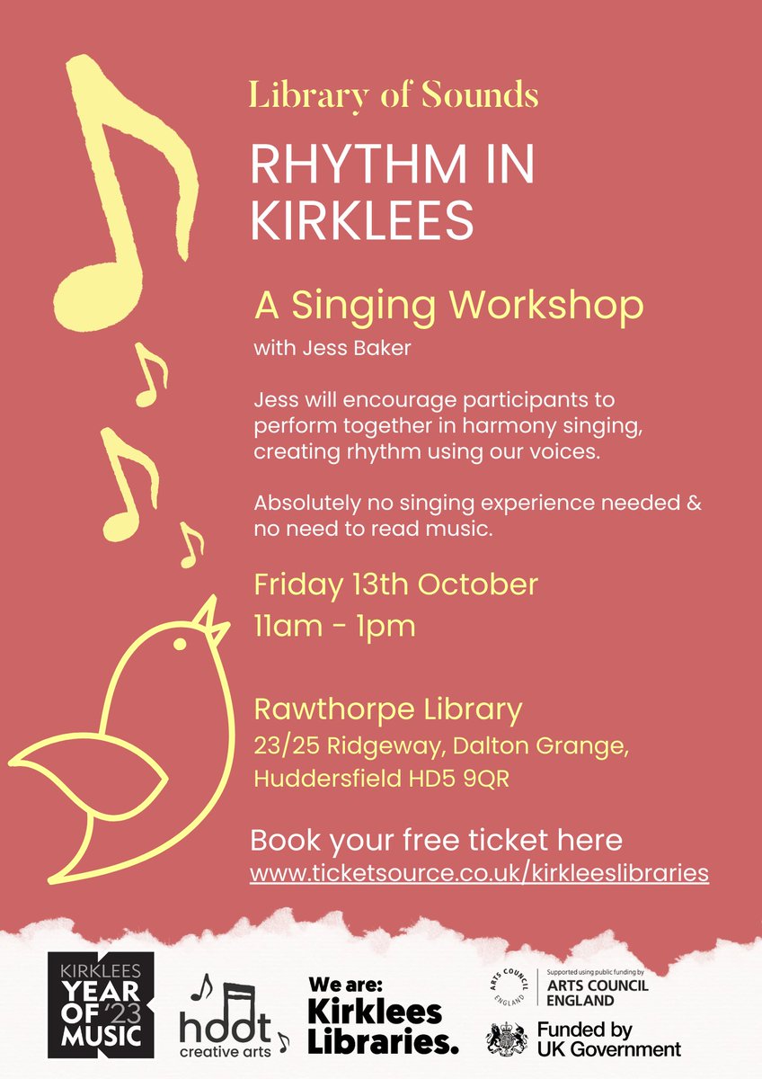KirkleesLibrary's tweet image. Looking to pitch this at just the right note for a harmonious audience with Jess Baker at #RawthorpeDalton Library. Friday, October 13 (11am - 1pm). Reserve your place via our Ticketsource at tinyurl.com/2wykykcv  @musicinkirklees@HootMusic #KYOM23