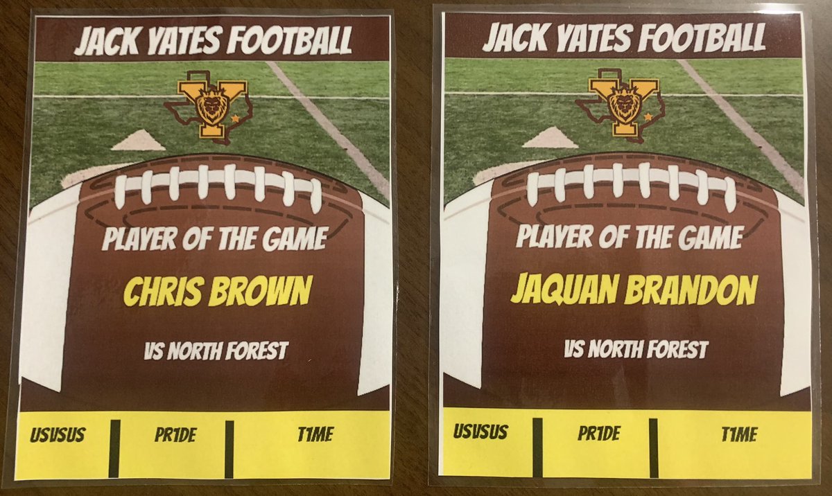 CoachRT1988's tweet photo. 🚨🦁 Players of the game Vs North Forest (W 42-36) (Sr.) @JaquanBrandon22 &amp; (Soph.)Chris Brown. Keep up the great work gentlemen. USVSUS. https://t.co/LCIAwKbEJY