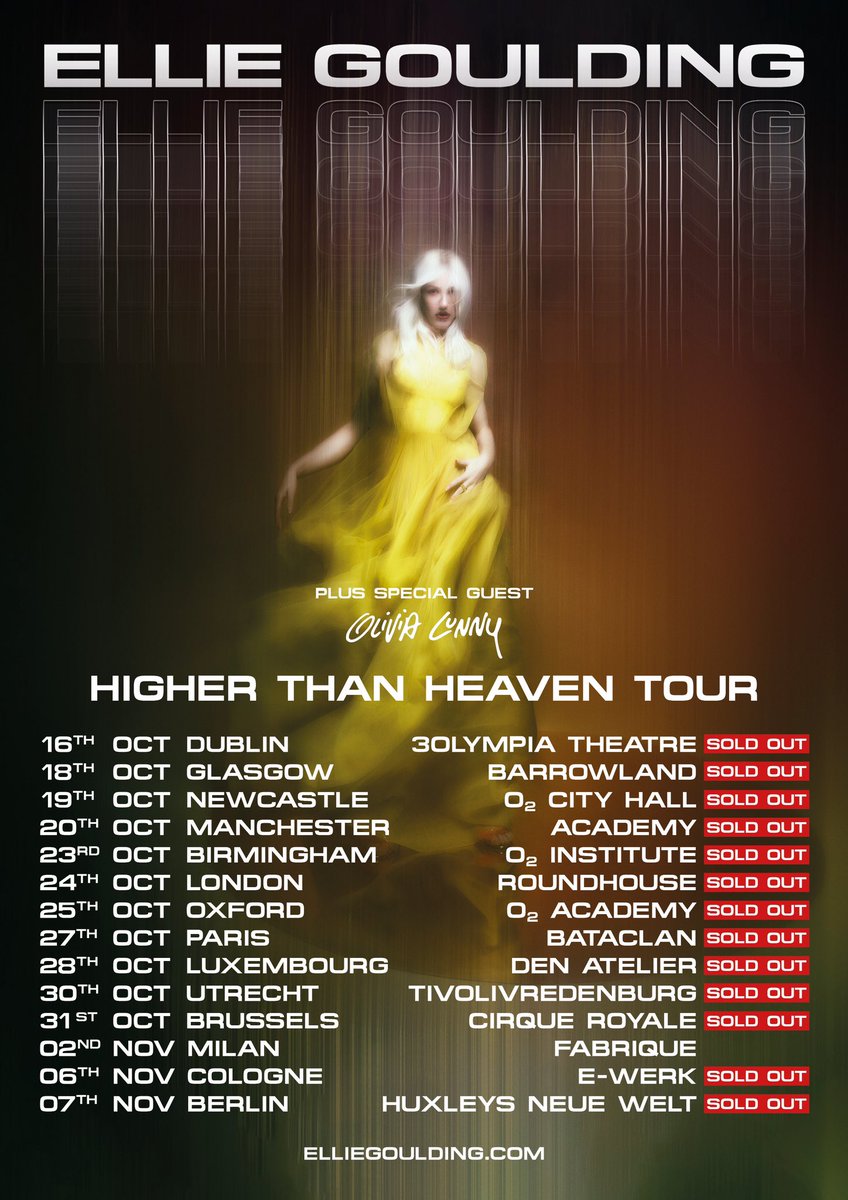 elliegoulding's tweet photo. The Higher Than Heaven tour is nearly here and I'm so excited to see you all 💙 it's been a while since i visited some of these places so I'm ready to give my all. I'm also really happy to announce that @OliviaLunny will be joining us on the road for these dates so make sure you come down early and show her some love. Everyone knows how much I love being on stage and this tour is going to be special. So the real question is... what songs do you want to hear? 👀 https://t.co/SD9HcikWJ8