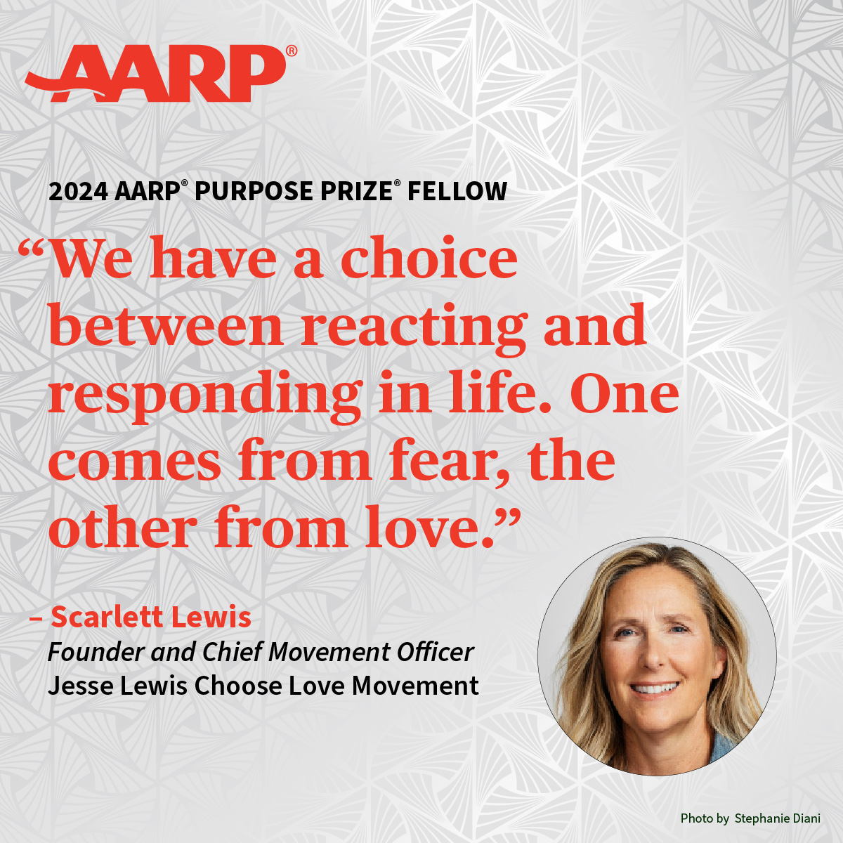 ScarlettMLewis's tweet photo. Congratulations to Scarlett Lewis, winner of the AARP Purpose Prize Fellow award! This award recognizes those who are using their life experience to build a better future for us all. https://t.co/wntj6fA3HM