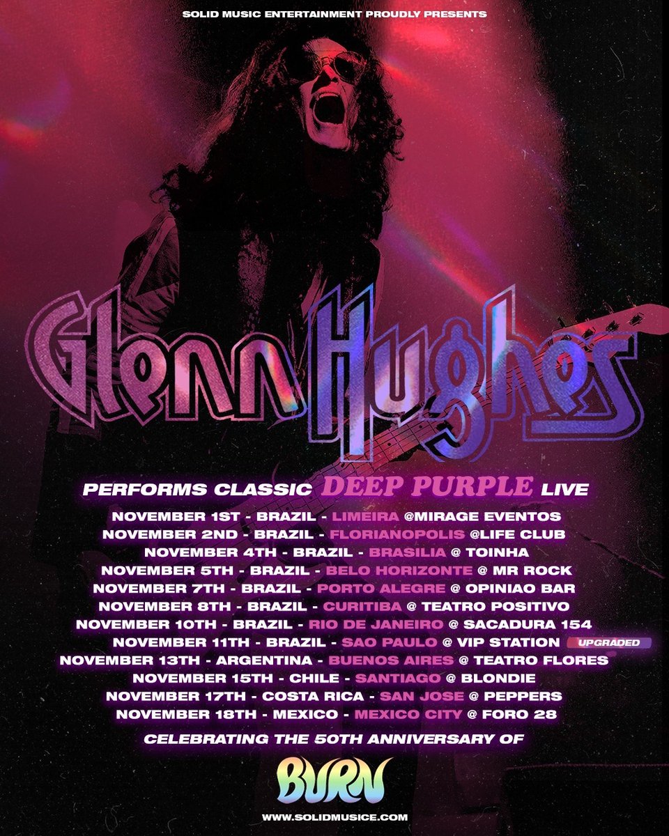 So happy to be returning to Latin America, I will be with you very soon. It is always incredible to perform for you, and I can't wait to see all your Smiling emotional faces again.

Tickets via bnds.us/8x5a2s

Please let me know what shows you will be coming to?
GH 💜 🔥