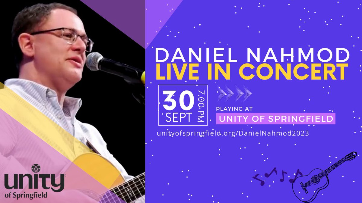 UnityofSpringf1's tweet photo. Join us this Saturday at 7:00 PM for Daniel Nahmod in Concert. Tickets can be purchased ahead of time by going to https://t.co/ftcKxYRE4h.
#unityofspringfield #DanielNahmod #concert #livemusic https://t.co/iTOfUVDhBP
