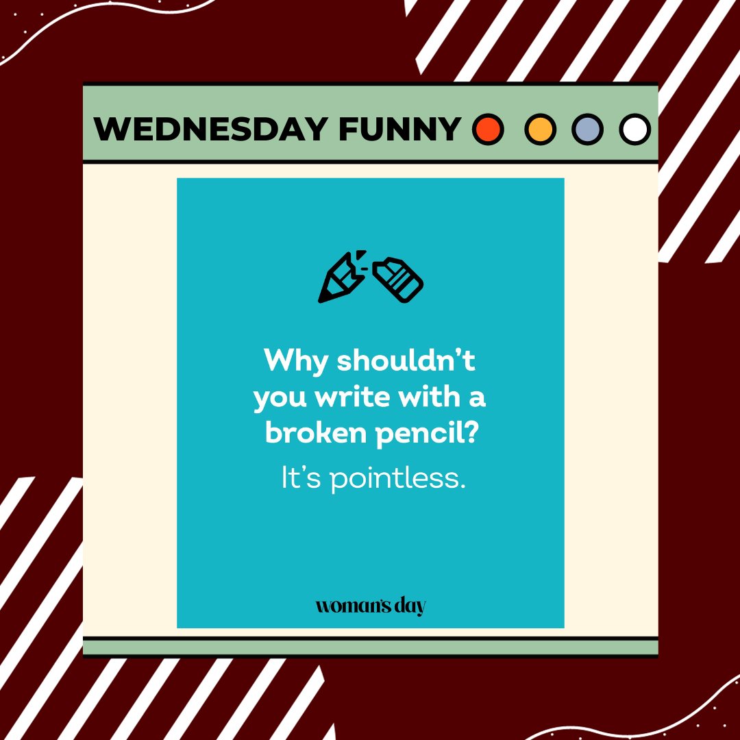 TAMU_UGR's tweet photo. Happy Wednesday! Broken pencils are certainly pointless on those scantrons for exams!
#funny #joke #pencil #exams #scantron #pointless #UGR https://t.co/wDPsa6ZKMq