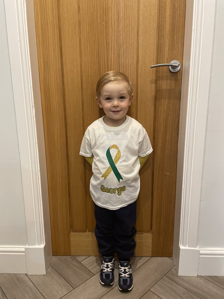 shellnic2089's tweet image. George supporting Childhood Cancer Awareness month in his nursery today something my superhero knows all about 🧡🧡🧡 @Ward_3B @AlderHey