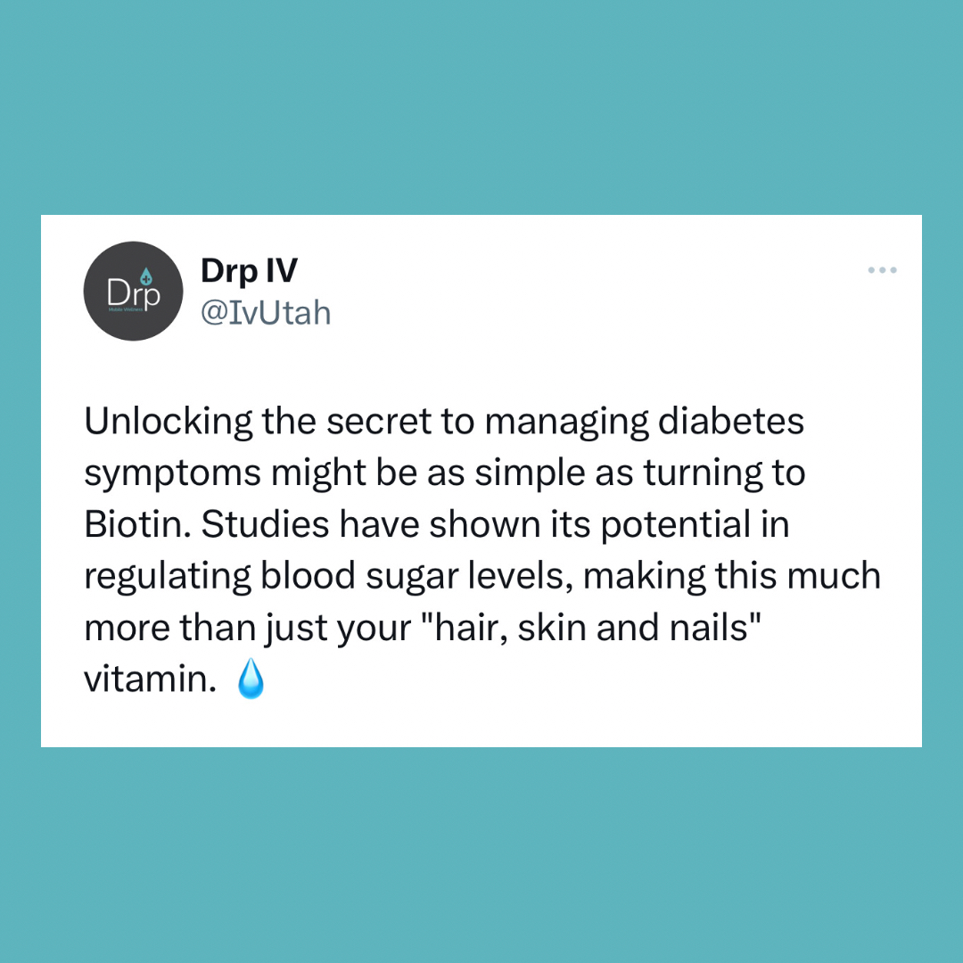 IvUtah's tweet image. Have you heard the latest in health buzz? Biotin - yes, the same nutrient known for boosting hair, skin, and nail health - is now being highlighted for its potential benefits in managing diabetes.

Research suggests this essential vitamin could aid in lowering blood sugar levels
