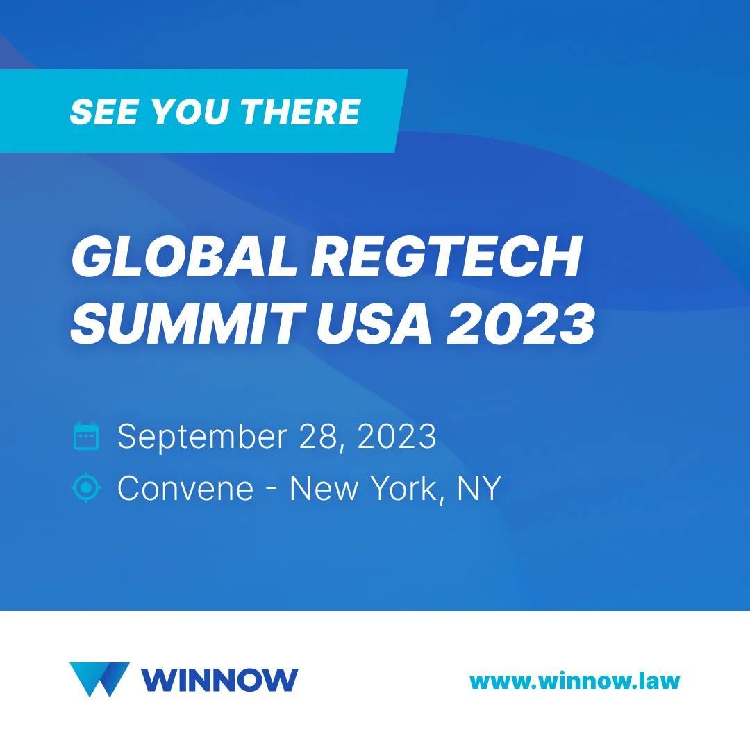 winnowlaw's tweet photo. Are you going to the Global RegTech Summit USA tomorrow? Don't miss Wendy Lovett at the 2:10 PM demo block to see our latest product developments!

Event website: https://t.co/jHrSeuL8WM

#bankingindustry #compliance #legalissues #riskmanagement https://t.co/xwMCyO8WIb