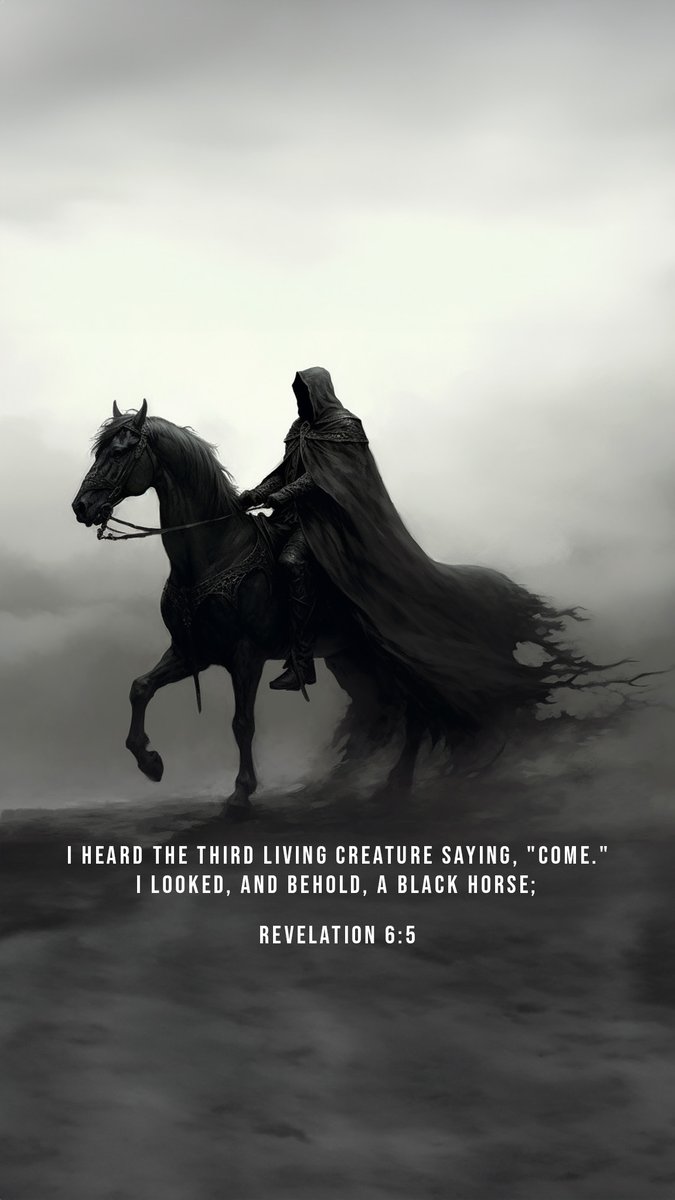 ... I heard the third living creature saying, "Come." I looked, and behold, a black horse; ...

Revelation 6:5