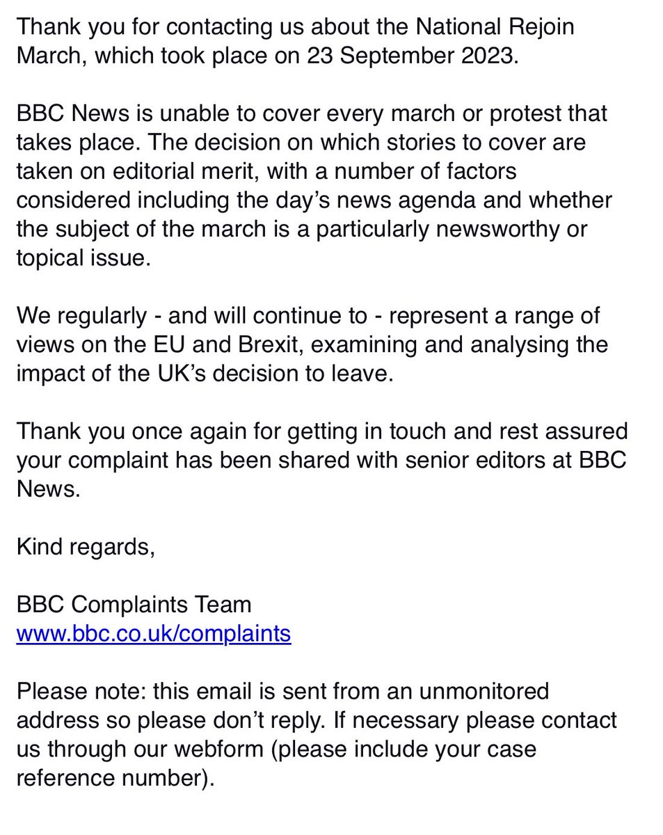 “We can’t cover every march …”
What a load of old bollocks @BBCNews 
You managed to cover some BS astroturf march of 15 people happening 20 yards away, without mentioning the 40,000 people on #RejoinEUMarch 
#ShameOnYou