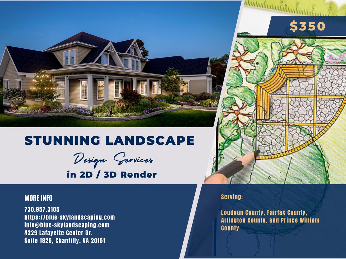 BlueSkyLScaping's tweet photo. Ready to transform your backyard into an outdoor oasis? Our 2D and 3D landscape design services make it easy to visualize the possibilities!
Visit this link to learn more: https://t.co/hUQ32RJpR8
#BlueSkyLandscaping #LandscapeDesign #2DRendering #3DRendering #CustomizedPlan https://t.co/v6pDgJpura