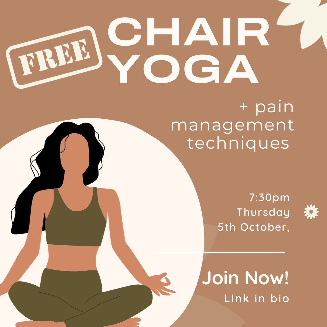 We're offering free pain management techniques and chair yoga lessons. Trust me, it's gonna be a game-changer!

The next session is 5th of October at 7:30pm.

Don't forget to sign up using the link in the bio. You won't want to miss out on this opportunity!