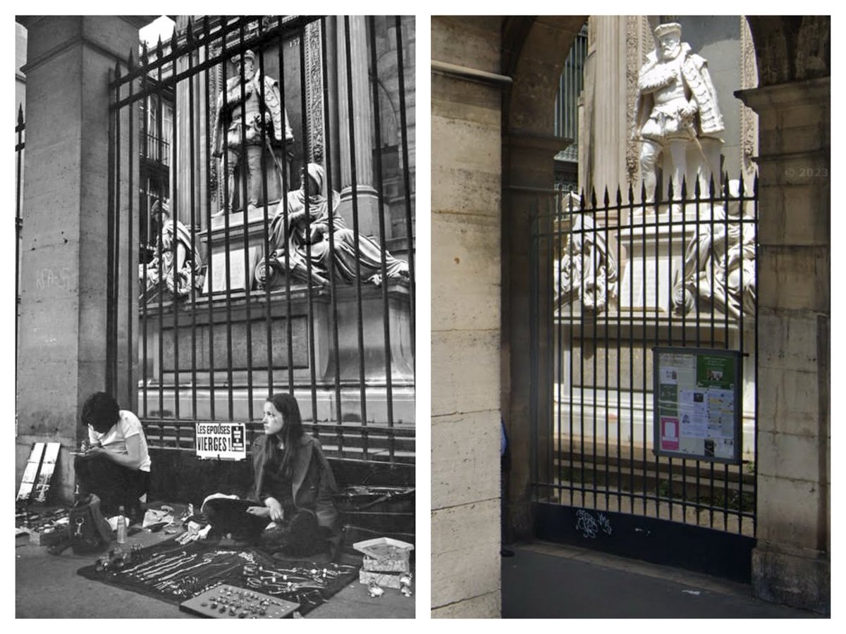 Parisidftn's tweet photo. Monument de l'Amiral de  Coligny, Rue de Rivoli, Paris, 1971 and today. Thanks to @ParisAMDParis for historic image by Henri Cartier-Bresson.

 #Paris #thenandnow #avantapres #voyagerdansletemps #history #histoire #vieuxparis #parisperdu #ruesdeparis #ParisJeTaime #ParisMonamour https://t.co/c6Fu5qz8gc