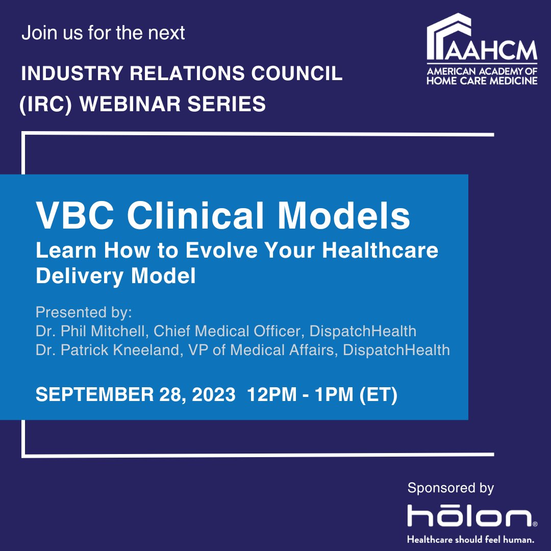 Register now for tomorrow's webinar! VBC Clinical Models - Learn How to Evolve Your Healthcare Delivery Model loom.ly/2-y-C4o #VBC #homecaremedicine #AAHCM