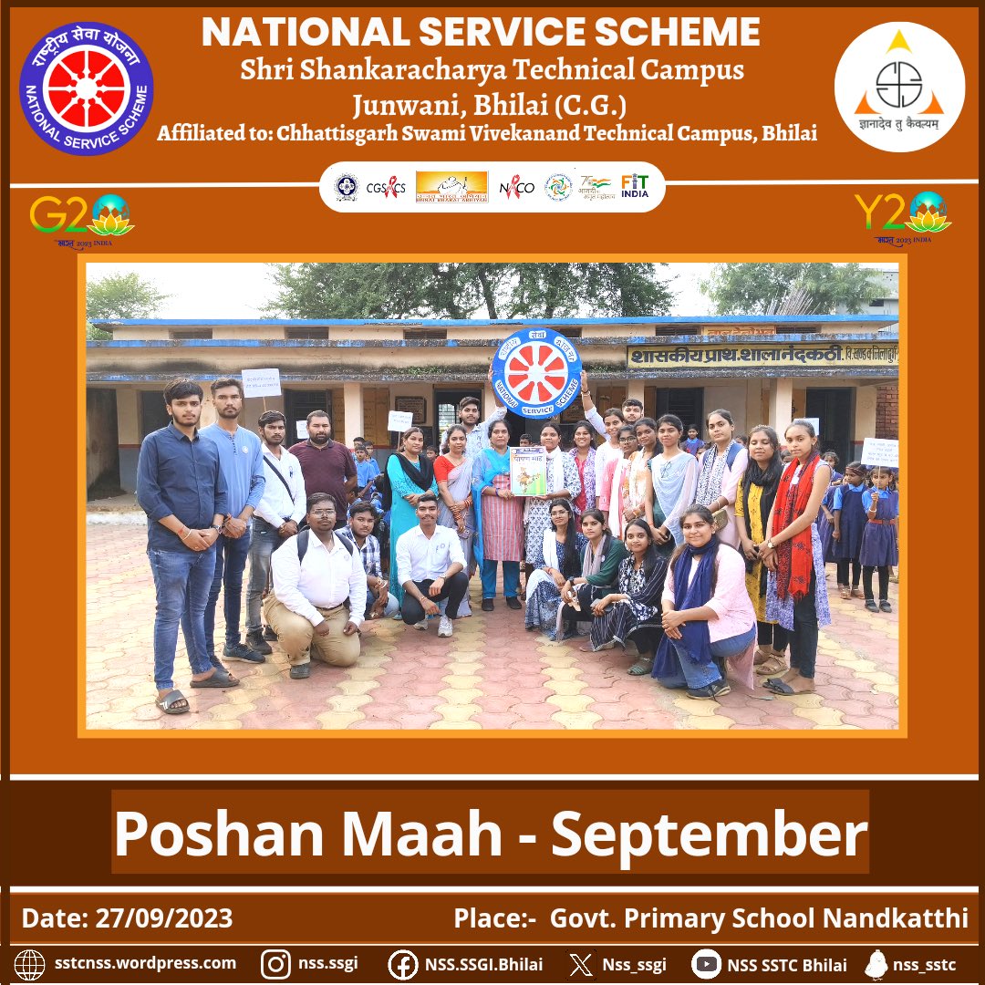Nss_ssgi's tweet photo. Jai Hind 🇮🇳

On 27th September, 2023, the @Nss_ssgi celebrated #PoshanMaah September in the Govt. Primary School of Village Nandkatthi under the ongoing #PoshanCampaign launched in 2018.

@_NSSIndia 
@YASMinistry 
@NSSRDBhopal
@NssChhattisgarh
@nsscsvtuCG https://t.co/pihBiYYe9m