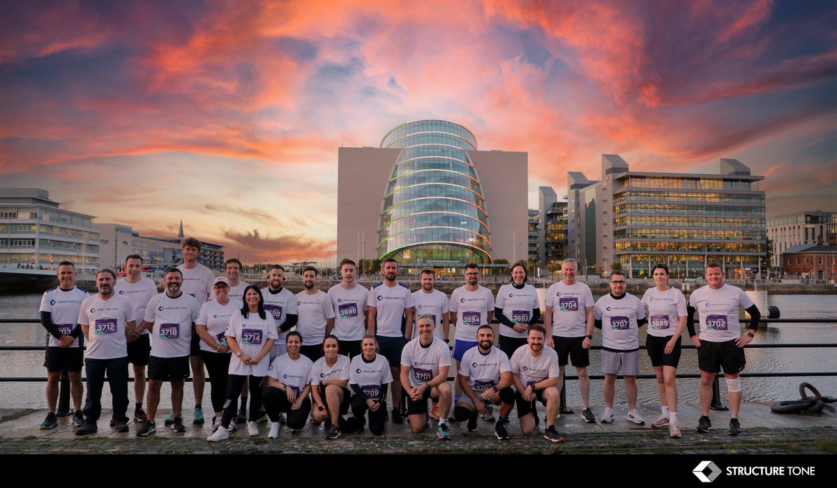 ST_Dublin's tweet photo. Structure Tone Dublin had a great turnout for the Grant Thornton 5K at Dublin Docklands last night, proudly supporting the Children in Hospital Ireland charity this year. Well done to everyone who took part! #Givingback #GT5K #GrantThornton #TheChildrenInHospitalIreland https://t.co/lSnoKBMc1I